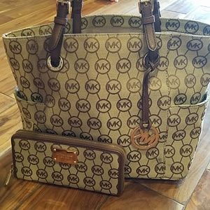 MK canvas handbag and wallet combo